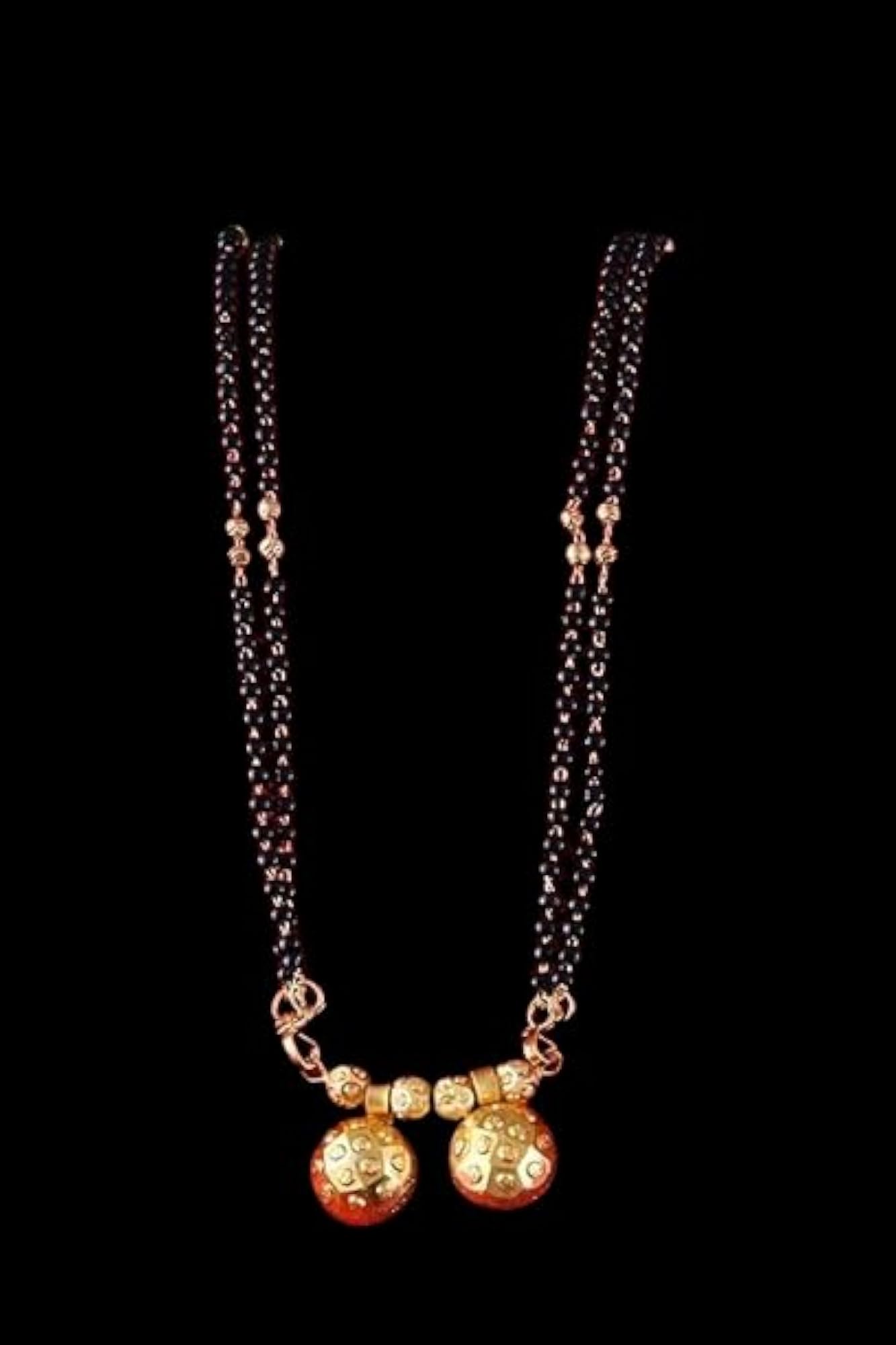 Women's Traditional Double Chain Mangalsutra with Black Beads