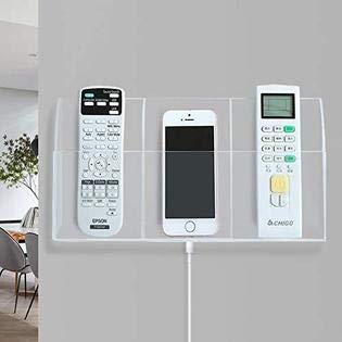 Clear Acrylic Wall Mount Organizer - 3 Grid Phone & Remote Holder With Charging Ports