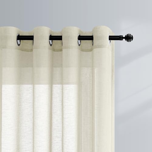 Beige Curtains 96 Inches Long for Living Room Decor 2 Panels Set Grommet Faux Linen Weave Semi Sheer Window Drape Floor Length Curtain for Bedroom Dining Room Farmhouse 52x96 Inch Length Cream Colored