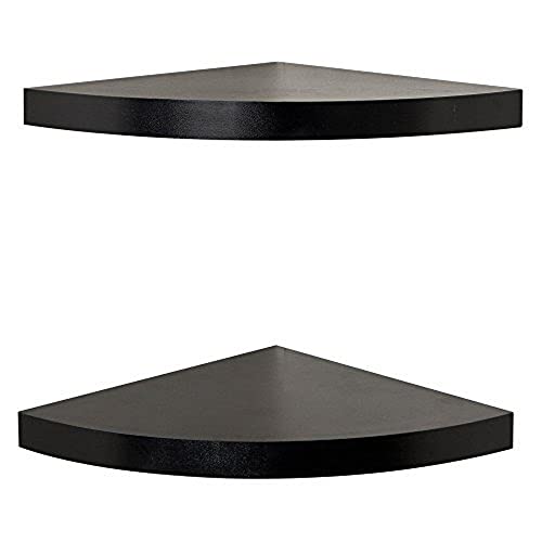 Danya B. Small Floating Wall Mount Laminate Wood Corner Wall Radial Shelves (Set of 2) (Black)