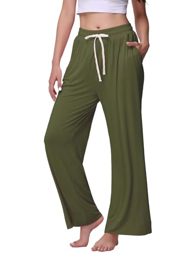 Image of Veseacky Women's Wide Leg Lounge Pants Yoga Pajamas Comfy Stretch Drawstring Pajamas Puls Size Dance Bottoms S-4XL