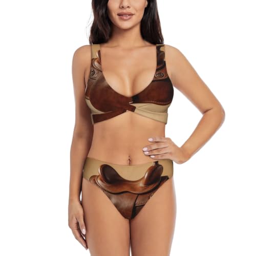 Maillot de bain deux pièces haut de gamme Western Saddle Outline bikini croisé push-up