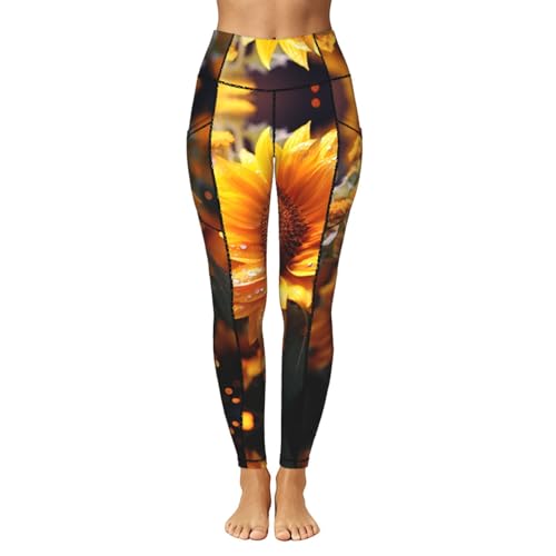 Leggings de girasol para mujer mallas de compresión para fitness 2