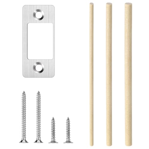 Large Hole Strike Plate Deadbolt Restorer Door Strike Shims Backplate Narrow Edge Frame Striker Fix Dead Bolt Misalignment Jamming Metal Plate for Exterior Security Latch with Wooden Dowel Rod Screws