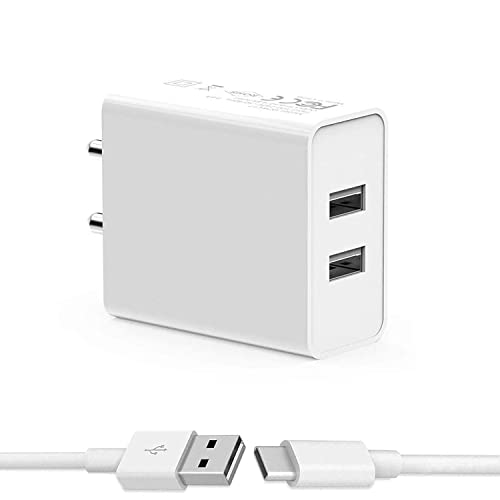 Image of dual port charger for Samsung Galaxy A12 Charger Original Adapter Like Wall Charger | Mobile Charger | Qualcomm QC 3.0 Quick Charge Adaptive Fast Charging , Rapid , Dash , VOOC , AFC Charger With 1 Meter Type C USB Data Cable ( 3.0 Amp , Dual Port-White )