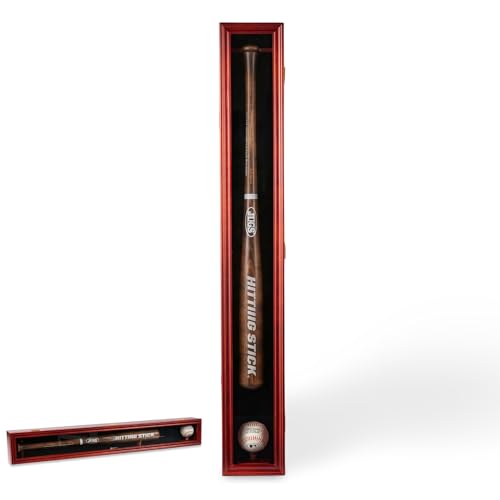 Solentra Baseball Bat and Ball Display Case Wooden Wall Mount Shadow Box with Lockable Acrylic Door for Signed Bat & Baseball Collection