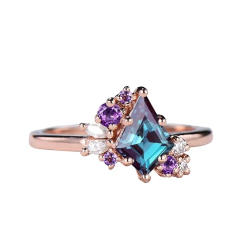 Alexandrite Ring for Women 925 Sterling Silver Kite Cut Alexandrite Rings Alexandrite Engagement Ring Alexandrite and Moissanite Ring Free Engraving3