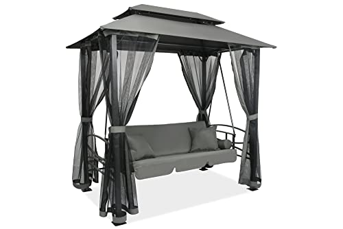 Garden Point Columpio de jardín de 3 plazas Nice, Un producto elegante para cualquier jardín, Mosquitera, Estructura de acero, Modo cama de jardín (gris) (GAP362) Cover