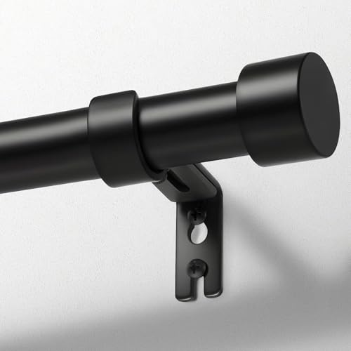 Zeerobee Curtain Rods for Windows 66 to 120, Black Curtain Rod, Adjustable 1 Inch Heavy Duty Outdoor/Indoor Modern Drapery Pole, 32'-120'