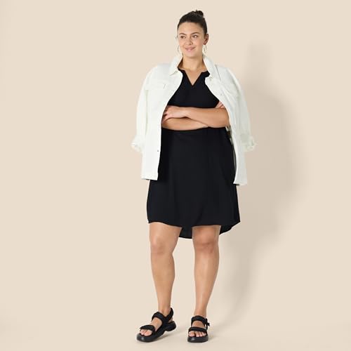 Amazon Essentials Women's Sleeveless V-Neck Woven Shift Dress with Curved Shirttail Hem, Breathable Drapey Fabric, Black, XX-Large - image 7