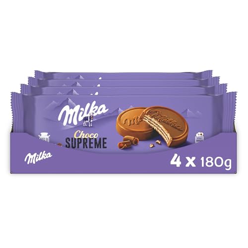 MILKA - Choco Suprême - Lot de 4 Boîtes de Choco Suprême - Gaufrettes Croustillantes Enrobées de Chocolat au Lait Milka et Fourrage Goût Cacao - Idéal...