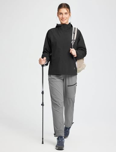 Baleaf Women's Waterproof Black Medium Hooded Rain Jacket for Hiking and Travel - Image 6