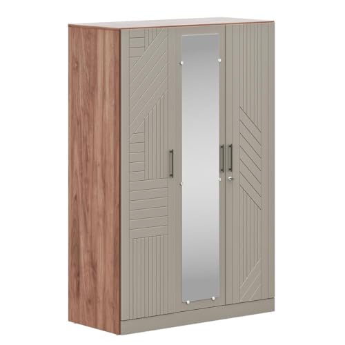 Image of Wakefit Wardrobe for Bedroom | 3 Yr Warranty | Cupboard for Bedroom, Almirah, Wooden Wardrobe, Comes with LED light, Storage Drawer, Mirror & Hanger, Density:680-750kg /m, Free Installation(Tyrian-CB)