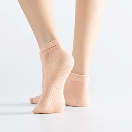 Image of Yoga Pilates Toe Socks Toeless Socks with Grips for Women Non Slip Cushioned Low Cut Ankle Socks for Dance