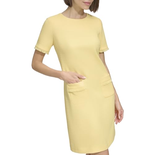 Image of Tommy Hilfiger Women's Pleated Trim Short Sleeve High Neck Shift Mini Dress