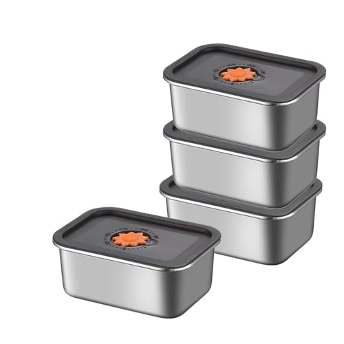 WakiHong Lot de 4 Boîte de Conservation en Acier Inoxydable 13.9x11x5.6cm Boîte Alimentaire Hermétique en...