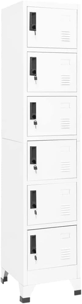 White Steel Locker Cabinet with Six Spacious Lockers for Secure Storage, Modern Office Cabinet Locker with Durable Construction and Easy Maintenance