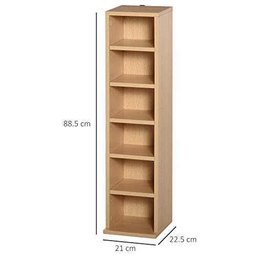 HOMCOM 204 CD Media Display Shelf Unit Set of 2 Blu-Ray Tower Rack w/Adjustable Shelves Bookcase Storage Organiser, Natural Wood Colour - Image 2