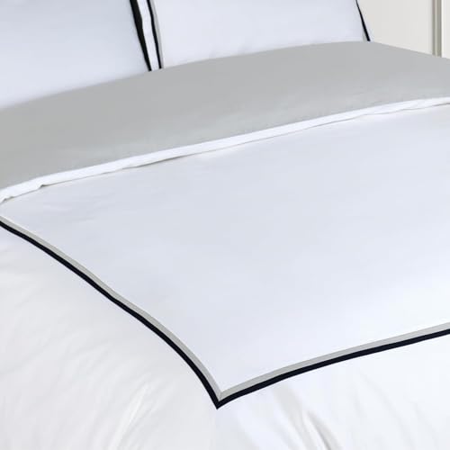 Majestic Giftware Madison Linen 4 Pcs 48" Full Size Duvet Bedding Set (BL57-48F-4pcs) Lyon - Navy/Gray 400 TC 100% Cotton Sateen |1 Fitted Sheet, 1 Duvet, 2 Pillowcases - Noble Collection