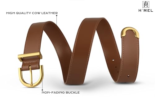 H'MEL Women's Leather Belts For Jeans Dress Pants, Belts With Gold Metal Buckle Fashion Black And Beige Belts For Women3