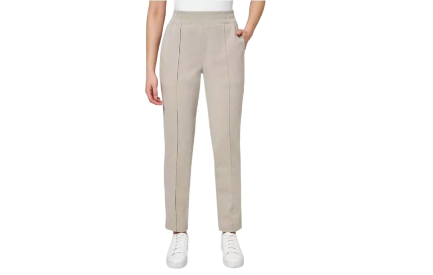 Mondetta Ladies Pintuck Straight Leg Pant, Beige, XS