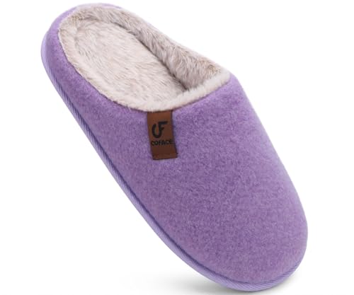 COFACE Zapatillas de Estar en Casa Hombre Invierno Fieltro Cálido Felpa Pantuflas Confort Espuma de Memoria Zapatos con Antideslizante Suela Morado Claro Talla 41
