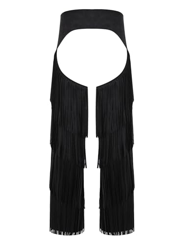 Men's Cowboy Western Open Crotch Pants Layered Fringe Motorcycle Trouser for Raves Themed Parties2