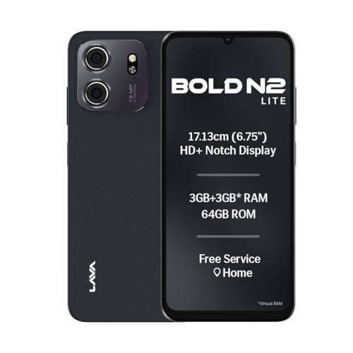 Image of Lava Bold N2 Lite (Nilgiri Blue, 3 GB RAM, 64 GB Storage) | 6.75 inch HD+ Display | 13MP AI Dual Rear Camera | 5000 mAh Battery | Secure Face Unlock | Fingerprint Reader | Charger & Phone-Cover in Box