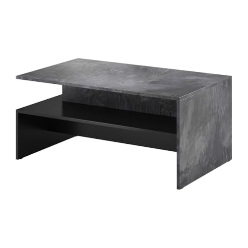 PRICE FACTORY just for you Table Basse Design Ramos – Gris Effet Ardoise et Noir – Plateau intermédiaire – Style Contemporain