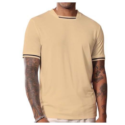 MorwenVeo Camisetas masculinas da moda, manga curta, gola redonda, casual, verão, leve, coloridas, básicas, Caqui, G