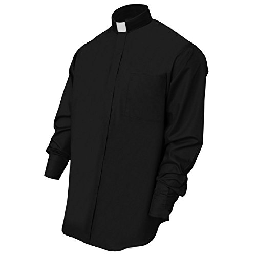 St Patrick Big and Tall Traditional Black Clergy Tab Collar Dress Shirt