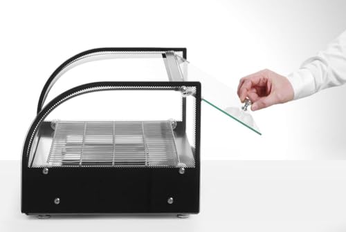 HENDI Warmhaltevitrine, Temperatur regelbar bis 85°C, große Glasture, mit heraunehmbarer Krümelschublade, inklusive feinmaschigem GN 1/1 Rost, einzeln, 230V, 400W, 554x376x(H)311mm, Edelstahl