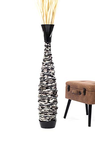 Image of Leewadee Large Black White Home Decor Floor Vase - Wooden 43 inches Tall Farmhouse Decor Flower Holder for Fake Plant and Pampas Grass