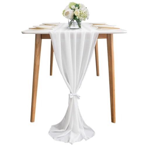Weißes Chiffon Tischband 28,3''x120'' – Elegantes Dekor für Hochzeiten, Partys, Geburtstagsfeiern, Weihnachten & Event-Dekoration（1 Stück）