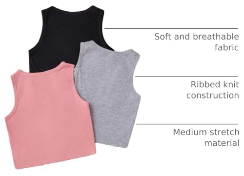 Image of Milumia Girl's 3 Pack Ribbed Knit Crew Neck Cropped Tank Top Sleeveless Summer Tops Heart Black Pink Grey 9Y