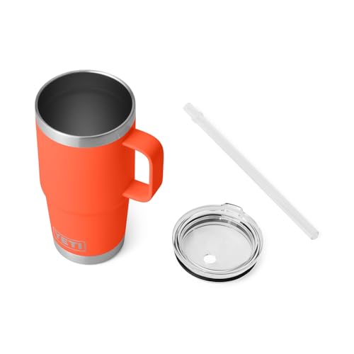 Image of YETI Rambler 25 oz Tumbler with Handle and Straw Lid, Travel Mug Water Tumbler, Vacuum Insulated Cup with Handle, Stainless Steel, Papaya
