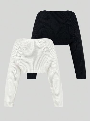 Verdusa Women's 2 Pack Open Front Long Sleeve Solid Knit Shrug Crop Cardigan2