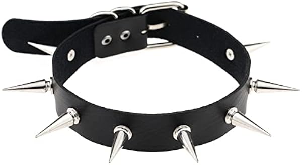 RFTWXHPN Black Spiked Leather Choker Necklace
