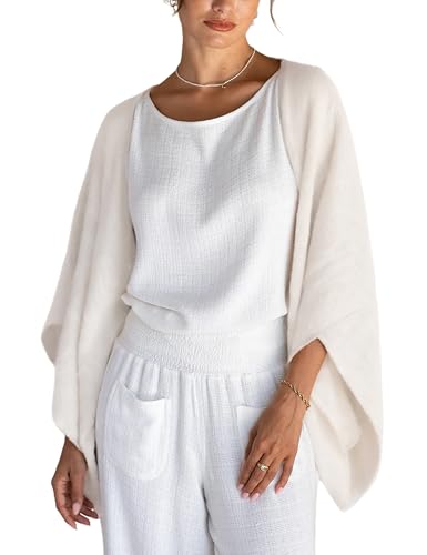 Hooever Women Linen Cardigan Lightweight 3/4 Sleeve Shrugs Open Front Shawl Wrap Cover Up Tops