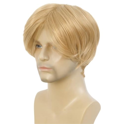 Image of Swiking Blonde Short Straight Wigs for Men Natural Middle Part Synthetic Hair Wigs for Male Daily Party Wig
