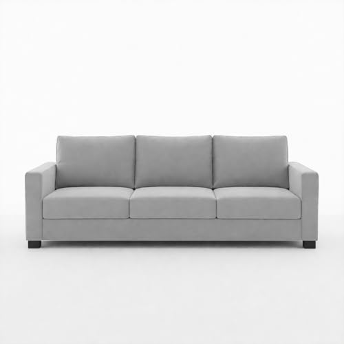 Image of FURNY Haster 3 Seater + 2 Seater Fabric Sofa Set with 1 Ottoman (Light Grey) with Velvet Finish | Durable Comfort | Ideal for Living Room