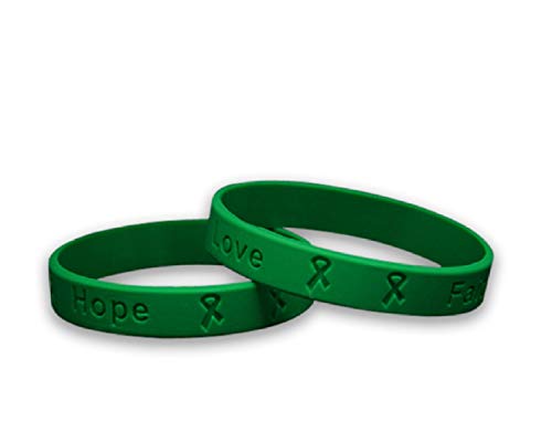 Green Bipolar Disorder Awareness Bracelets â Green Ribbon Bipolar Disorder Awareness Silicone Bracelets for Adults (Pack of 25)