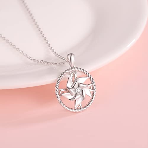 HUAIYU 925 Sterling-Silver Fidget Pinwheel Necklace for Anxiety - Twist Circle Round Rotatable Windmill Necklace Spinner Pendant Jewelry Gifts for Women3