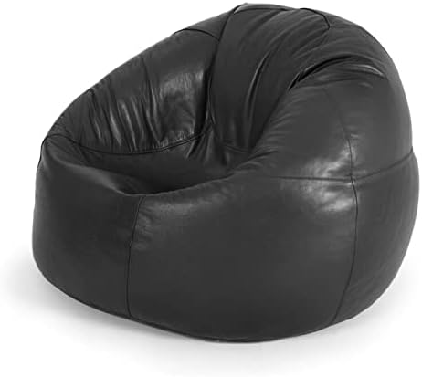 TAUSHIF Genuine Cowhide Leather Recliner Gaming Beanbag Sofa Chair Suitable for Indoor/Outdoor, (Without Bean or Fillers) Black