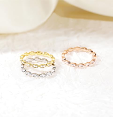 TIGRADE Eternity Ring Oval Milgrain Cubic Zirconia Anniversary Stacking Ring CZ Wedding Band for Women Size 3-132