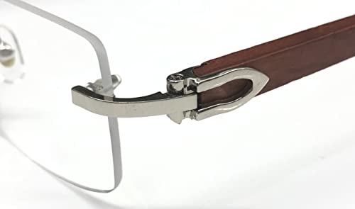 Image of RSINC Rimless frame /eyeglass /Spectacle Optical, Prescription For Men And Women Modern Unisex Business Collage Fashion, School, Ladies, Sports, Silver - Brown Wood Cart 8101016