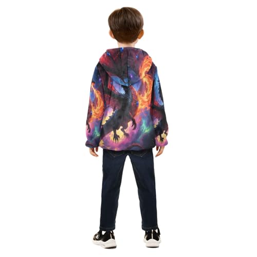Dragon Breathes Fire in Space Toddler Fleece Jacket Girl Boys Hooded Fleece Jacket Coat Warm Outwear Zip-up 3-10T4