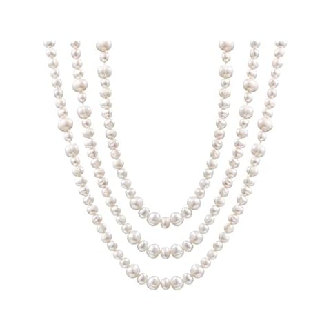 DOVOSA Elegant Ladies White Pearl Long Sweater Chain, Fashion freshwater pearls, long temperament necklace women, white,Freshwater Pearl Necklace Ladies Wedding Cover