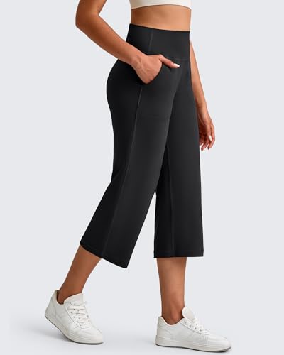 G4Free BareFeel High Stretch Capri Pants for Women Soft Wide Leg Yoga Pants High Waist Casual Capris with Pockets 21"/23"/25"4