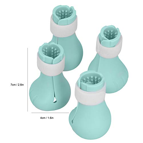 4 Stück Katzenstiefel, Kratzfeste Silikon-Katzenschuhe, Katzenpfotenschutz, Nagelabdeckung für Katzen, Zuhause, Baden, Pflegen, Rasieren, Überprüfung, Behandlung(Grün) – Bild 6